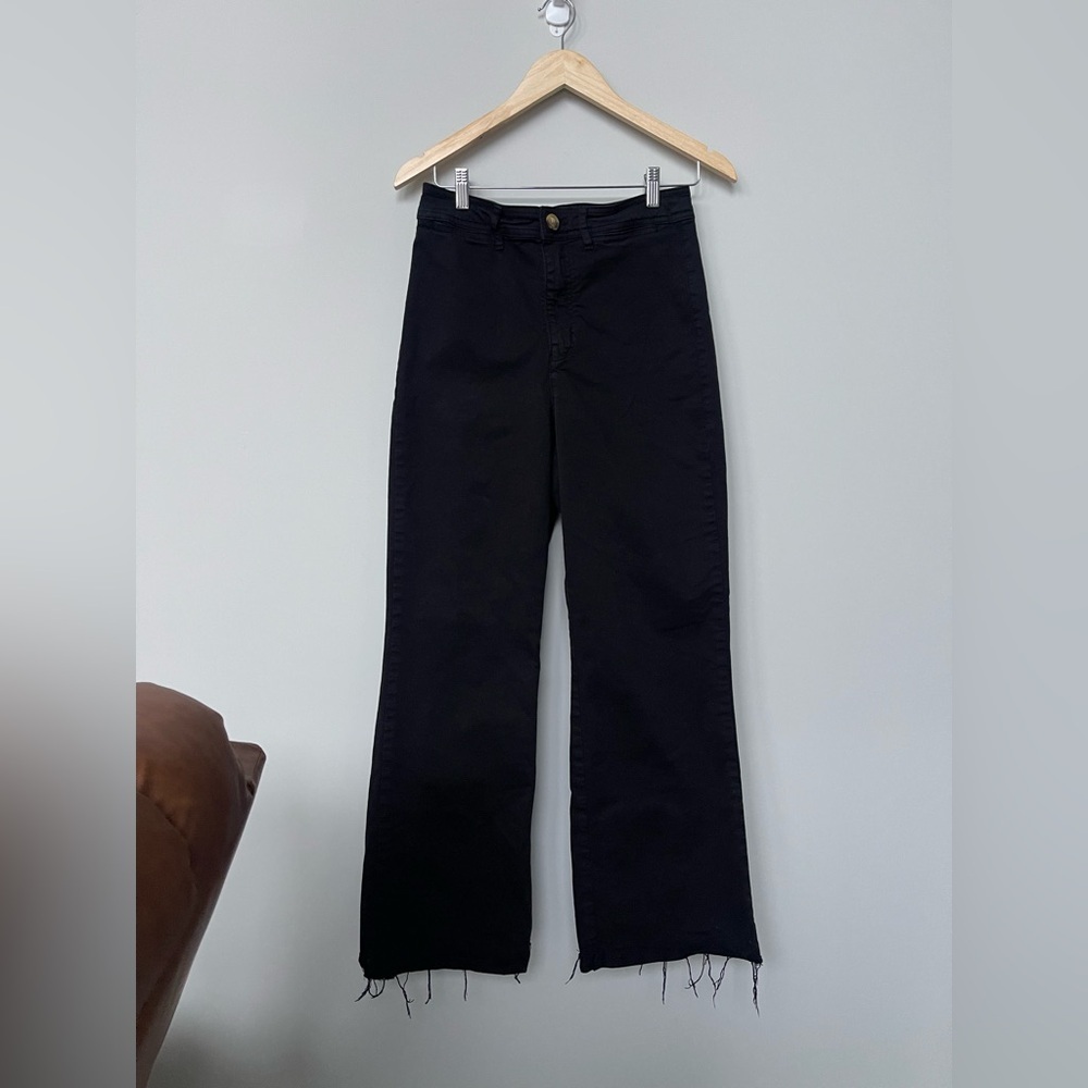 Marine Layer | Black High Waist Wide Leg Raw Hem Pants - Picture 2 of 7
